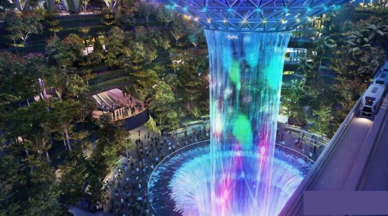 The largest indoor waterfall in the world at Changi Airport in Singapore